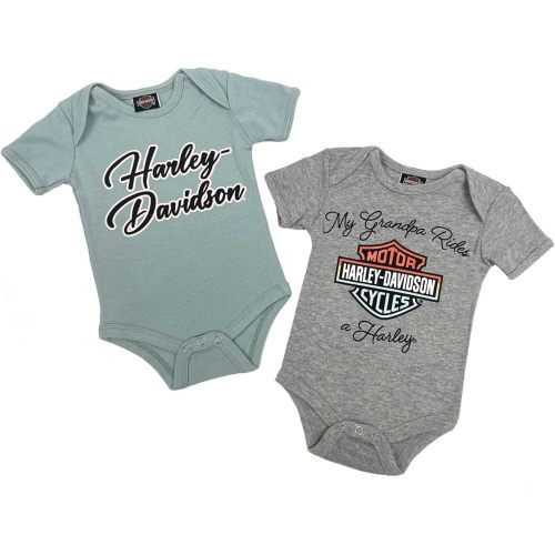 Harley-Davidson Baby Girls B&S Logo & My Grandpa Rides a Harley Creeper Set