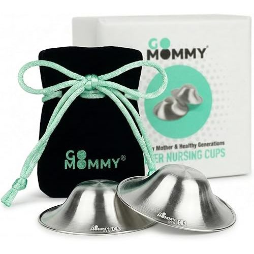 Go Mommy Solid 925 Sterling Silver Nursing Cups — Nipple Covers & Shields for Breastfeeding, Sore Nipple Relief, Reusable Nickel-Free Breastfeeding Essentials, Regular Size