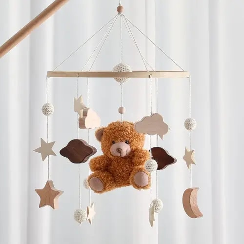 EERKEOD Baby Crib Mobile Bunny Nursery Mobile for Boys Girls Teddy Boho Mobile Nursery Decor for Infant Bedroom Hanging Baby Mobile for Bassinet Newborn Baby Gift (Boho Bear)
