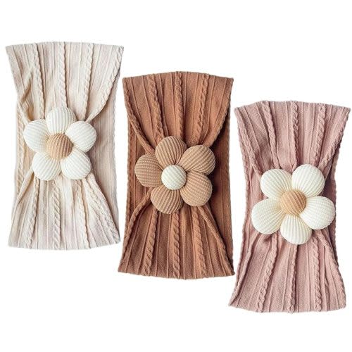 Nirvany 3 Pcs Baby Flower Headband, Nylon Baby Girl Headbands Soft Hairbands Baby Girl Accessories for Newborn Infant Toddler - Style B
