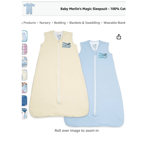 Baby Merlin's Magic Dream Sleep Sack - 100% Cotton Wearable Blanket - Baby 6-12 Months - Cream & Blue - 2pk