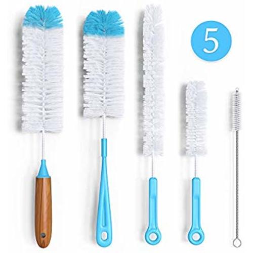 Bottle Brush Cleaner 5 Pack - Long Water Bottle and Straw Cleaning Brush - Kitchen Wire Scrub Set for Washing, Wine Decanter, Baby, Kombucha, Pipes, Hydro Flask Tumbler, Sinks, Beer Brewing Supplies