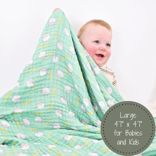LollyBanks Muslin Baby Blanket 100% Organic Cotton, Muslin Quilt Lightweight, Toddler Blanket for Boys and Girls, 6 Layers Baby Blankets 47"x 47", Soft Nursery Receiving Blankets (Golf Print)