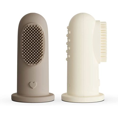 Moonkie Baby Toothbrush Finger Toothbrush Oral Cleaner Kit for 3 Months +, 2 Pcs (Warm Taupe/Ivory)
