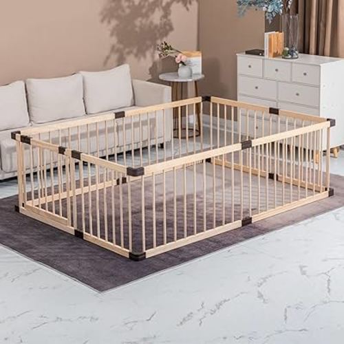 Playpen for Babies and Toddlers, Wooden,Conababy Baby Play Fence, Play Yards,Baby Activity Center, Indoor(140x200CM)