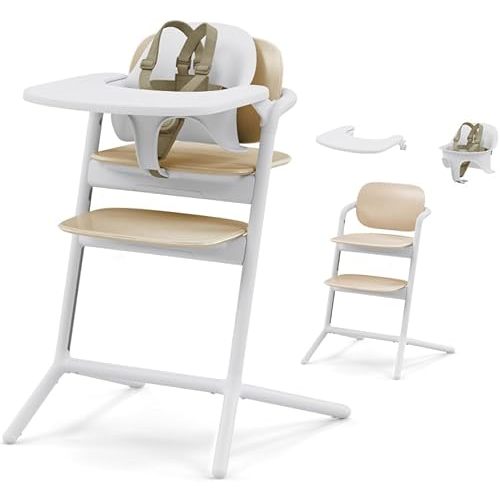 Cybex LEMO 2 Convertible High Chair, 3-in-1 Set, Grows with Child up to 209 lbs, One-Hand Height and Depth Adjustment, Anti-Tip Wheels Safety Feature - Sand White