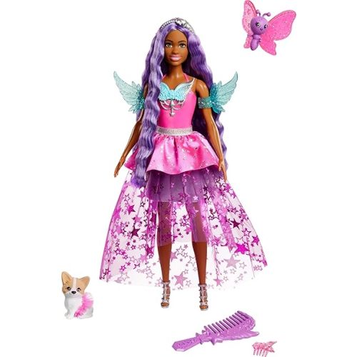 Barbie Doll with 2 Fantasy Pets & Dress, “Brooklyn” Doll from a Touch of Magic, 7-inch Long Hair