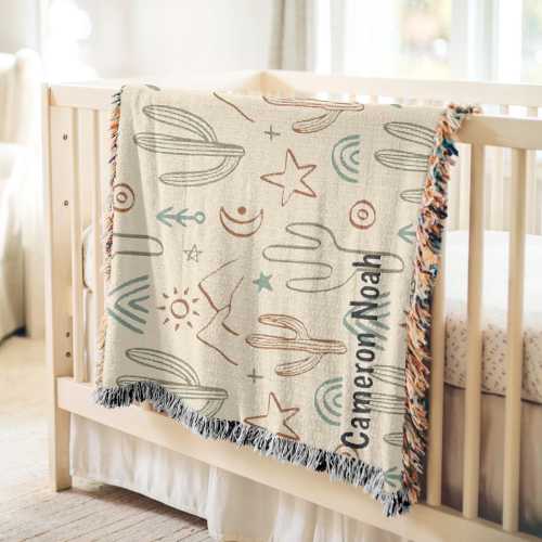Personalized First Middle Name Blanket Woven Cowboy Western Nursery Decor Baby Boy Blanket Custom Baby Name Gift Custom Newborn Keepsake