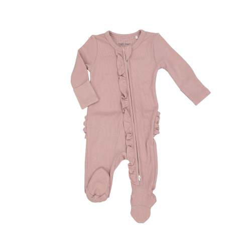 2 Way Ruffle Zipper Footie - Rib Silver Pink