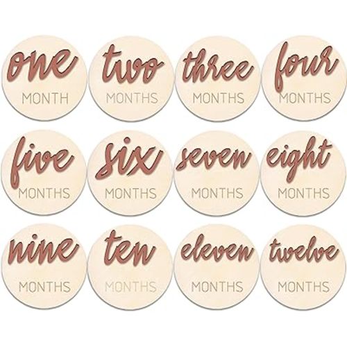 Baby Monthly Milestone， Baby Monthly Milestone Card Sign，6 Pack 3D Pink Monthly Milestone Wooden Makers disc for Baby Girl or boy， Baby Announcement Sign