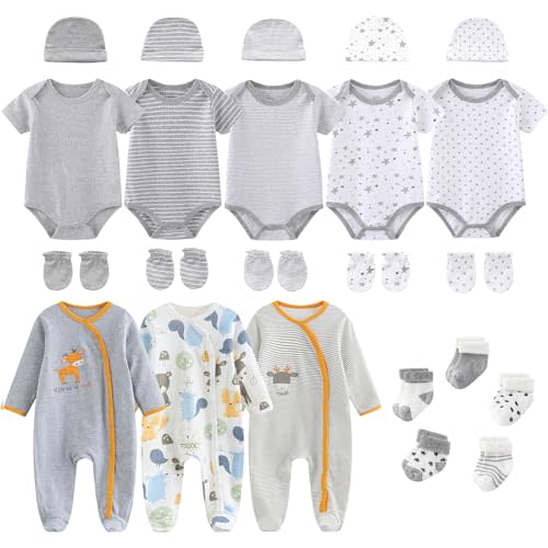 Ruliby New Born Clothes Cotton Layette Gift Set Unisex Baby Outfit and Accessories Newborn Essentials Must Haves