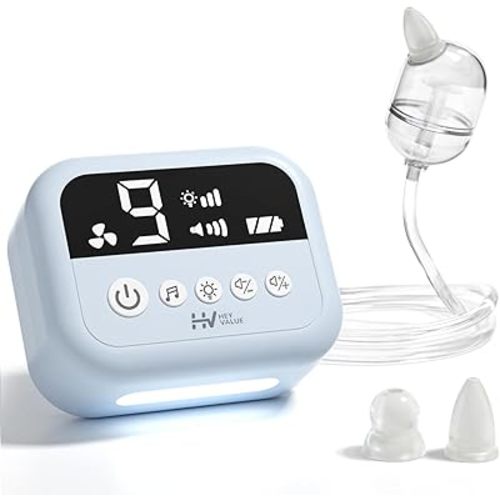 HEYVALUE Hospital Grade Nasal Aspirator for Baby, Nose Sucker with 9 Levels Suction, Night Light and Nursery Rhyme Soothing Function, Electric Nose Suction for Baby with Food-grade Silicone Tips, Blue