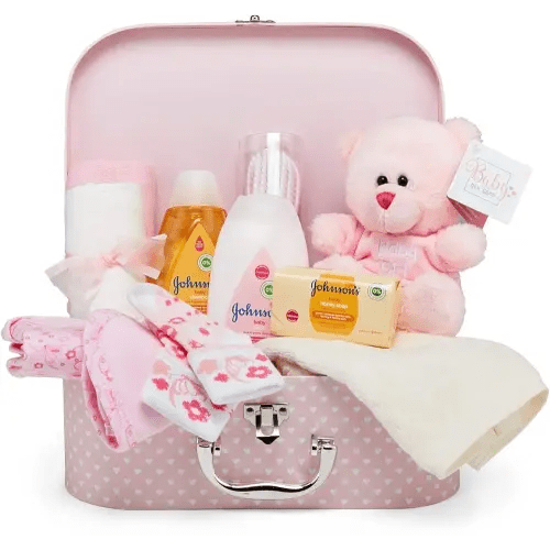 Baby Box Shop Baby Shower Gifts Girl - 12 pcs Baby Essentials for Newborn Girl, Baby Girl Gifts Newborn - Unique Baby Girl Gifts, Baby Girl Hamper for New Born Baby Gifts Girl - Pink
