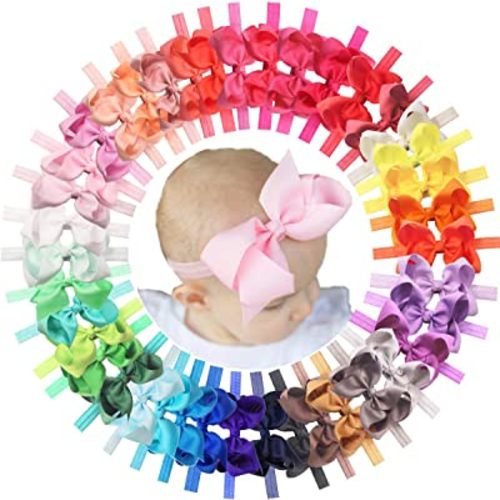 CellElection 40 Colors Baby Grosgrain Ribbon Hair Bows Headbands 4.5Inch Hair Bows Headbands Big Bow Hair Bands Hair Accessories for Baby Girls Infants Toddlers Newborns…