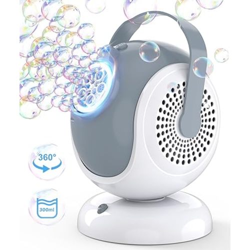 Bubble Machine - Automatic Bubbles Blower for Kids, Toddlers - 360° Oscillation & 75° Adjustment Bubble Toys with LED Light - Gifts for Boys, Girls, Easter, Outdoor, Birthday, Party Use
