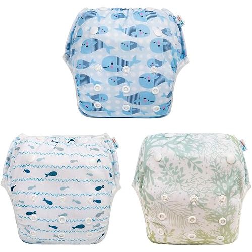ALVABABY Swim Diapers Reusable Washable Adjustable 0 to 36 mo.for Infants Toddlers 2 Pack One Size Swimming Lesson