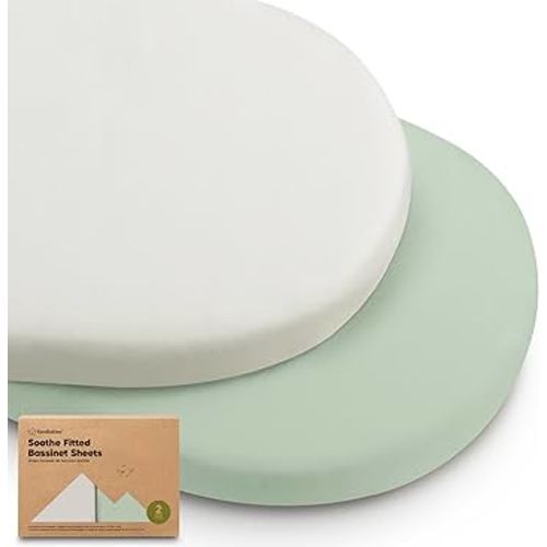 2-Pack Organic Bassinet Sheets for Girls, Boys - 100% Cotton Bassinet Mattress Sheets Compatible with Halo Bassinest Swivel Sleeper, Graco, Baby Delight, Chicco, Unisex Fitted Bassinet Sheets (Sage)