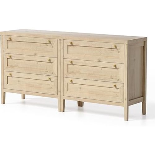 Modern 3 Drawer Dresser Set of 2 for Bedroom, Chest of Drawers with Golden Handles, Wood Tall Nightstand, Storage Dresser Cabinet Side Table for Living Room, Hallway, Light Oak