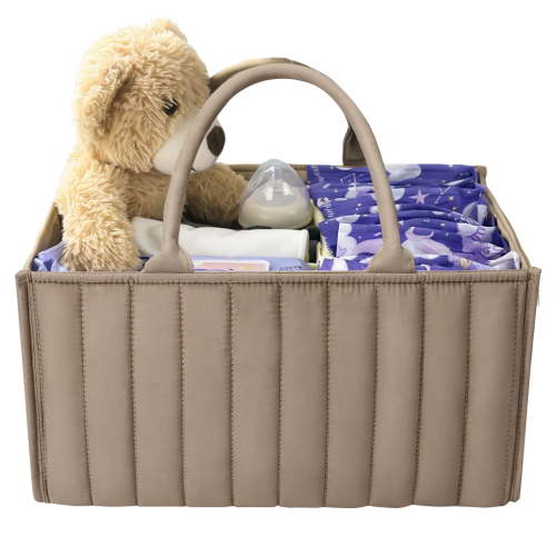 BISENKID Baby Diaper Caddy Organizer - Newborn Essentials Must Haves A Baby Registry Search Favorite, Perfect for Storing Diapers, Wipes, And More Baby Shower Gifts Mocha Brown