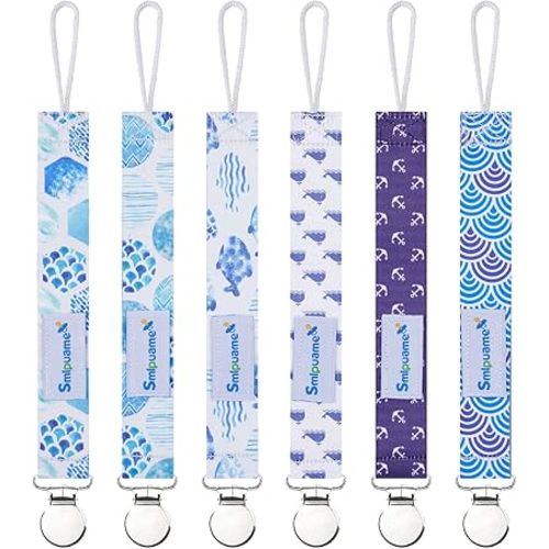 Smlpuame Pacifier Clips for Boys,6 Pack Stylish Binky Clips Strap,Paci Holder with Metal Clip Lightweight Universal Fits Most Pacifiers Teether Toy Teething Ring Soothie,Baby Shower Gifts(Ocean)