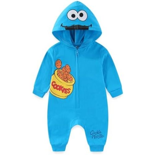 Sesame Street Baby Boys Elmo Cookie Monster Hooded Romper Infants Toddler