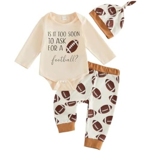 3Pcs Newborn Baby Boy Fall Clothes Is It Too Soon To Ask For A Football Basketball Long Sleeve Romper Shirt Pants Set