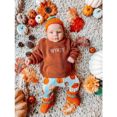Personalized baby sweater with embroidered name available in infant and toddler sizes