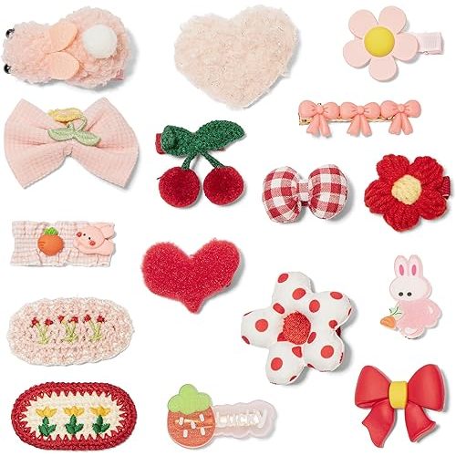 Hair Clips for Girls 16 Pcs No Slip Assorted Barrettes for Kids Bows Pink Red Cute Hair Accessories for Little Girls Teens Toddlers Child Kids Gifts
