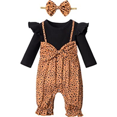 Queenstyle Newborn Baby Girl Clothes Romper Long Sleeve Ruffle Jumpsuit Cute Infant Girl Fall Winter Outfits with Headband