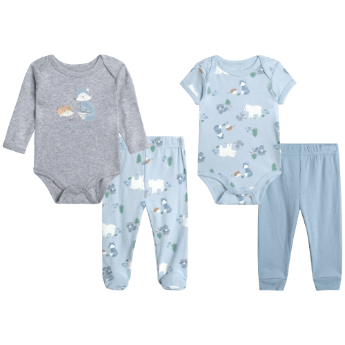 Duck Duck Goose Newborn Baby Boy's Layette Outfit Set - 4 Piece Baby Boys Cotton Clothing Set (0-9M)