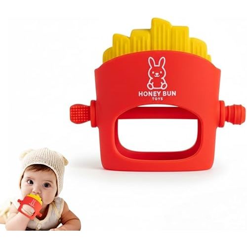 NomNom Fries Baby Teether Toy - Safe and Certified, Parent-Designed, BPA-Free, Food-Grade Silicone, Anti Dropping Teething Mitten, Multiple Texture