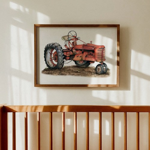 Vintage Tractor Art Print Digital Old Farm Tractor Nursery Art Farm Theme Nursery Boy Room Decor Red Tractor Print Farm House Wall Art Print