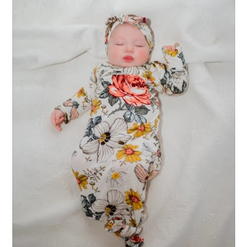 Baby Knot Gown Set: Vintage Floral – Lila