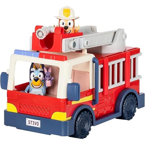 Bluey Firetruck Toy with Firefighter Bingo, Bob Bilby Figures | Extendable Ladder & Hose | Includes Stickers - Perfect for Kids Ages 3+