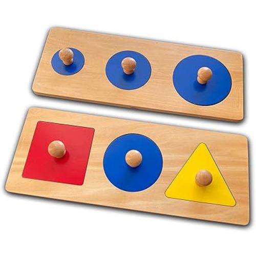 Montessori Multi Shape Wooden Puzzle Toy Baby Toddler First Jumbo Wood Peg Educational Basic Geometry, 2 pieces