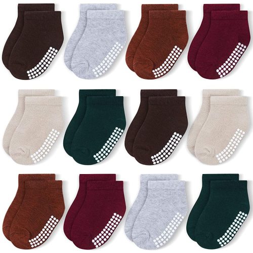 JAKIDAR 12-Pair Baby Socks Non-Slip Cotton Toddler Socks Ankle Socks for Baby Toddler Kids