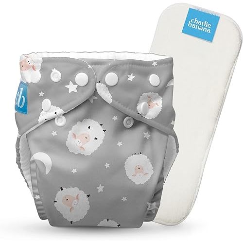 Charlie Banana Cloth Diapers, Reusable, Washable, Adjustable One Size Diaper, for Babies and Toddlers, with Absorbent Insert - Sweet Dreams on Grey, 1 Pack