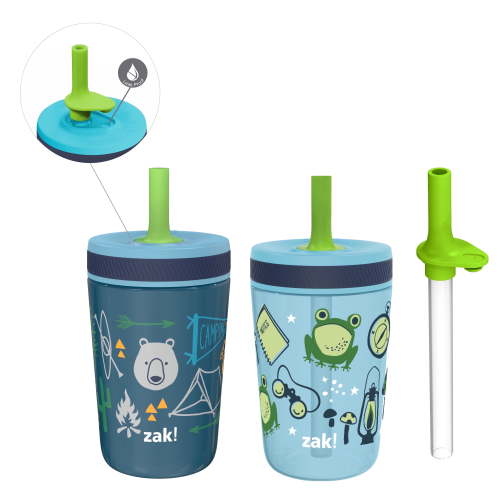 Zak Designs 12oz Stainless Steel & 15oz Plastic Tumblers w/Straw - Children's Leek Proof,Reusable,Spill-Proof