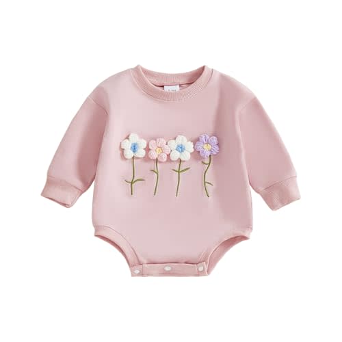 YINGISFITM Newborn Baby Girl Clothes 3D Floral Long Sleeve Sweatshirt Romper Bubble Onesie Fall Winter Infant Outfits