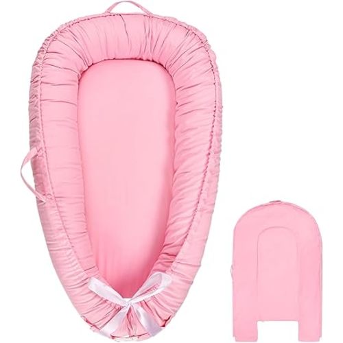 Hooyax Baby Lounger Cover Only, 100% Cotton Newborn Nest Cover, Soft Portable Baby Nest Replacement Cover for Boys Girls, Breathable Infant Lounger Covers, Baby Essential (Pink)