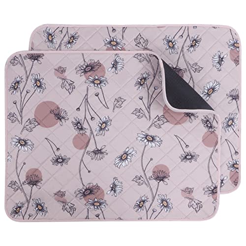 IEUUMLER Washable Pee Pads for Dogs, 2 Pack Non-Slip & Waterproof Pack Whelping Pad, Reusable Washable Puppy Potty Training Pad with Fast Absorbent for Playpen EU007 (Pink Daisy, 24"X18"-2pcs)
