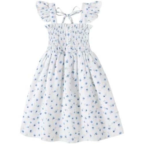 JEELLIGULAR Toddler Dress Ruffle Sleeveless Button Down Dress for Toddler Girl Dress Summer Beach Casual A-line Sundress