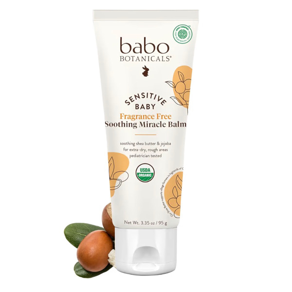 Babo Botanicals Sensitive Baby Fragrance-Free Soothing Miracle Balm - USDA Organic - All-Purpose Salve with Olive Oil & Shea Butter - For extra-dry, rough areas - EWG Verified - For Babies & Kids