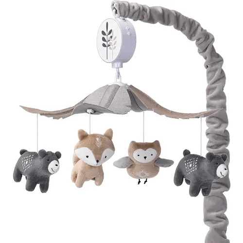 Lambs & Ivy Woodland Forest Gray/Tan Musical Baby Crib Mobile Soother Toy