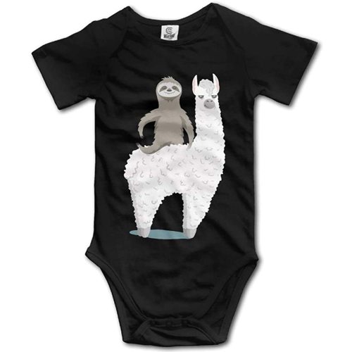 Sloth Riding Llama Cute Baby Bodysuit Cozy Short Sleeve Onesie Romper Unisex Black