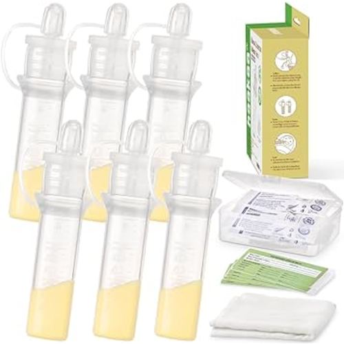 haakaa Colostrum Collector Kit Breast Milk Collector with Cotton Cloth Wipe and Storage Case, Ready-to-Use, Reusable, BPA Free, 4ml/6pcs