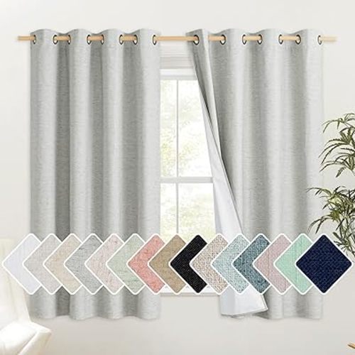 NICETOWN Grey Full Shade Cold Reducing Curtain Panels, 52 x 63 inch, Pair of Energy Smart & Noise Blocking Out Blackout Drapes for Dining Room Window, Thermal Insulated Guest Room Window Dressing