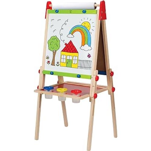Award Winning Hape All-in-One Wooden Kid's Art Easel with Paper Roll and Accessories Cream, L: 18.9, W: 15.9, H: 41.8 inch