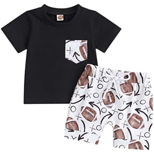 Rtnnsbbfcm Newborn Baby Boy Summer Clothes Short Sleeve Front Pocket T-shirt Top Football Print Shorts 2Pcs Casual Outfit