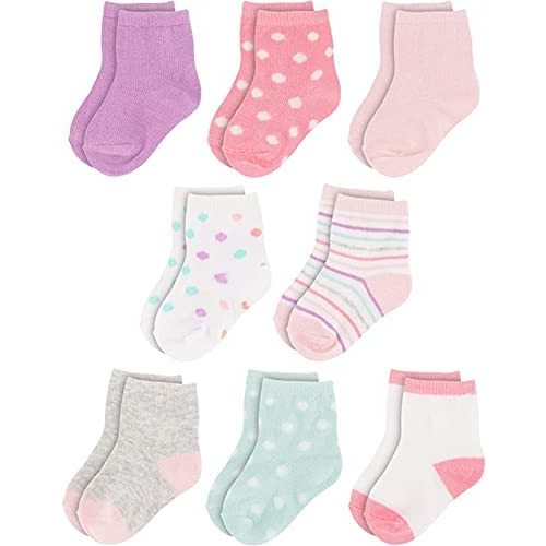 Rising Star Baby Socks for Boys & Baby Girl Newborn Socks - Crew Ankle Cotton Infant Socks 0-6, 6-12 months (8 pack)